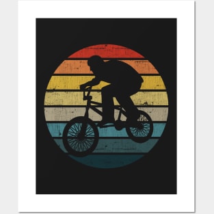 BMX Bicyclist Silhouette On A Distressed Retro Sunset print Posters and Art